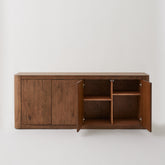Inside view of Oslo 4-Door Buffet in aged brown oak finish